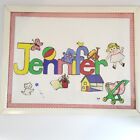 Œuvre d'art encadrée nom Jennifer peinture poupées transport jouets peints à la main 13x11