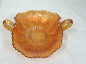 Vintage Fenton "Persian Medallion" Marigold Carnival Glass 2 Handled Bonbon Bowl - Picture 1 of 6