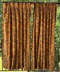 Vintage Handmade Cameo French Country Toile 2 Large Curtains Drapes Pair Custom~ - Picture 1 of 6