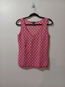 Bill Blass - L - Tonal Pink Polka Dot Rayon Sweater Shell - V-Neck Tank Top - Picture 1 of 4