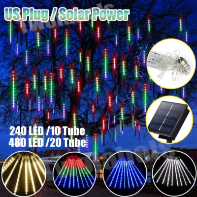 480LED Solar Meteor Shower Light Fairy String Light Falling Rain Tree Xmas Decor - Image 1 of 4