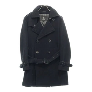 BURBERRY BLACK LABEL Wool Double-Breasted Trench Coat D1B12-261-08 Black S - Picture 1 of 8