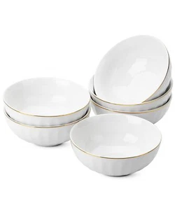 Btat White Porcelain Bowls With Gold Trim 16 Oz Set Of 6 White Bowls Set Of 6 Wh - Picture 1 of 7