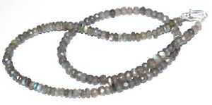 Labradorite stone 925 Sterling Silver 5mm Round Cut Beads 16" Strand Necklace UY
