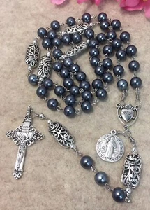Rosario del Sagrado Corazón, Medalla de San Benito, Rosario para hombres y mujeres - Hecho a mano - Imagen 1 de 5