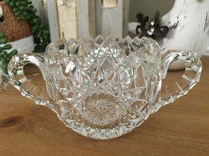 American Brilliant Sugar Bowl Cut Glass Sawtooth Double Handle~VTG 1950's Mint - Picture 1 of 6