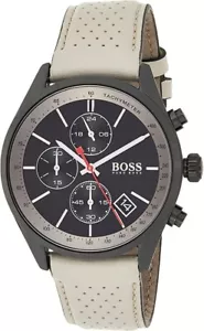New Hugo Boss 1513562 Grand Prix Chronograph Leather Strap Grey and Black - Picture 1 of 1