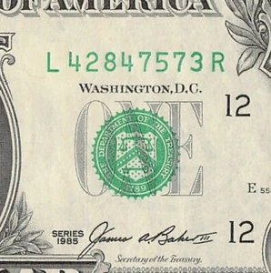 1985 San Francisco One Dollar Bill L42847573R E558 Back Plate 297 Crisp UNC - Picture 1 of 11