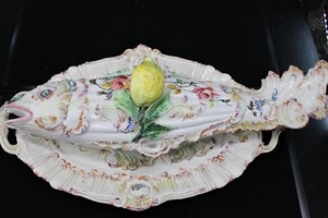 Rare Find Vintage Italian Fish Shaped Hand Painted Ceramic Soup Tureen & Platter - Picture 1 of 16