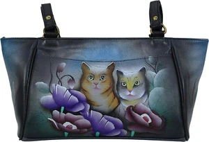 Women'S Leather Small Tote Handbag, Hand-Painted Original Artwork - Picture 1 of 4