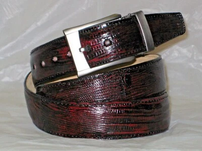 LOS ALTOS BOOTS MENS GENUINE AUTHENTIC BLACK CHERRY LIZARD BELT