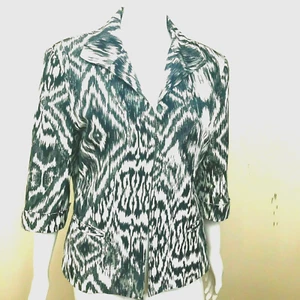 Lafayette 148 NY Women Jacket 12 Blazer Geo Print Black White Hook Closure Retro - Picture 1 of 7