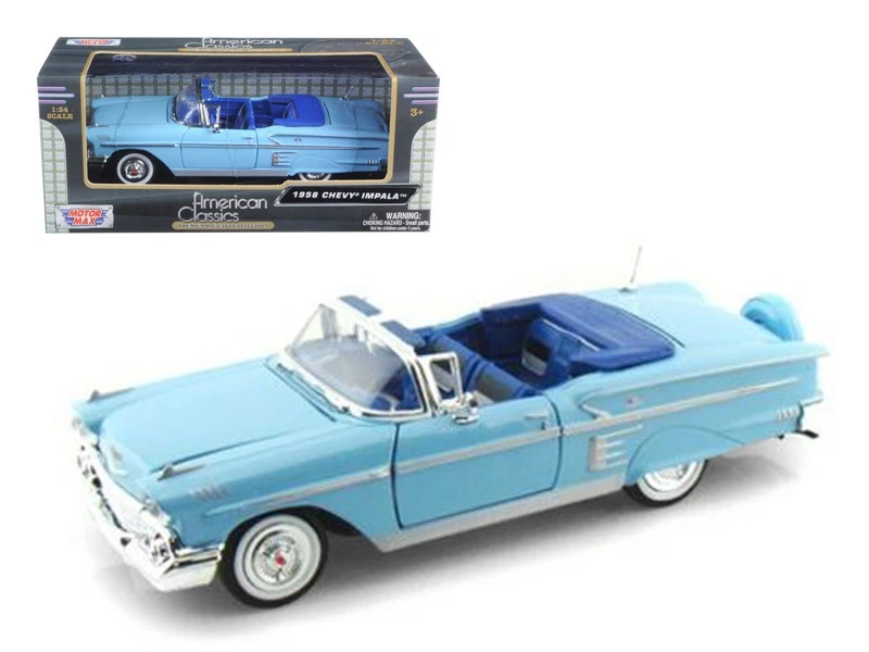 Motormax 73267BL 1958 Chevrolet Impala Convertible Blue 1/24 Diecast Model Car - Image 1 of 1