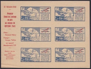 FRANCE 1946 VIGNETTE Feuille Aviation 1ER essai LESTAGE Fayence Var Cinderella - Imagen 1 de 2