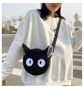 Cute Black Cat Plush Toy Crossbody Bag Shoulder Bag Handbag Womens Gift - Picture 1 of 11