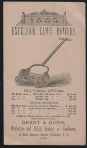 Excelsior Lawn Mowers 1885 Price List Grant and Dunn Victorian Trade Card - Picture 1 of 2