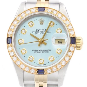 Rolex Ladies Datejust 69173 18K Gold & Steel Ice Blue Diamond Sapphire Watch - Picture 1 of 7