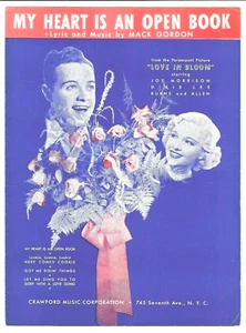 Joe Morrison & Dixie Lee Sheet Music MY HEART IS AN OPEN BOOK from LOVE IN BLOOM - Picture 1 of 6