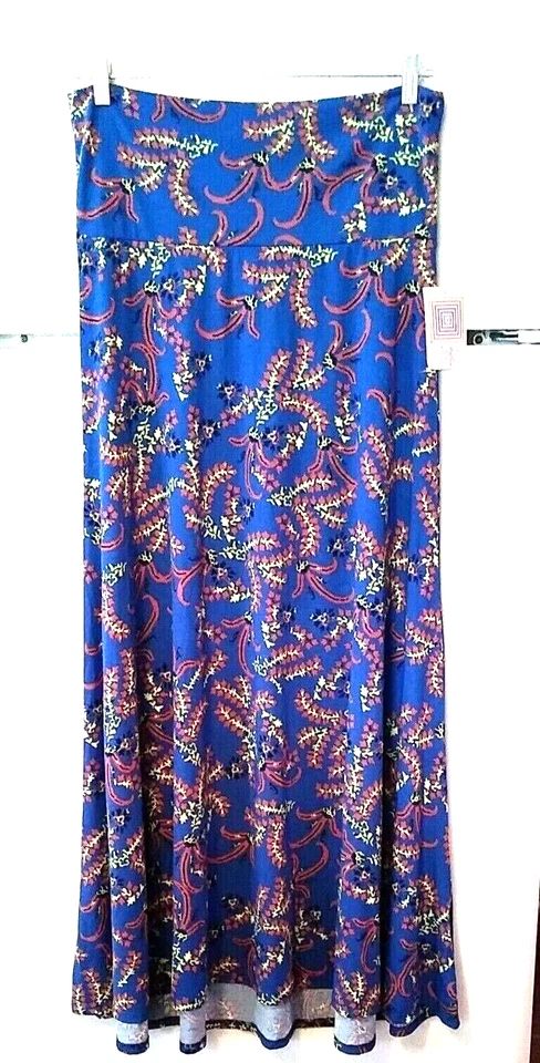 NUEVA FALDA MUJER LULAROE AZUL CON ESTAMPADO FLORAL HI LO MAXI SWING TALLA L NUEVA CON ETIQUETAS Foto 1 de 3