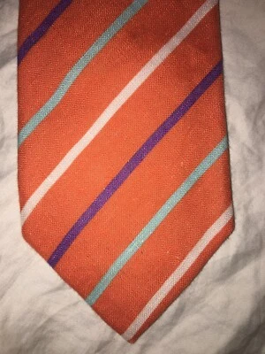 Corbata David Donahue Lino Rep Rayas Naranja Aqua Púrpura Blanco 62” X 3.25” Foto 1 de 4