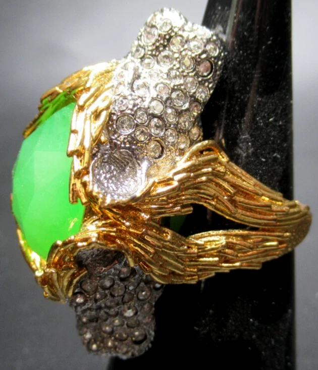 Anillo ALEXIS BITTAR Increíble Piedra Verde Doble Cabeza de León Talla 7 Foto 1 de 4