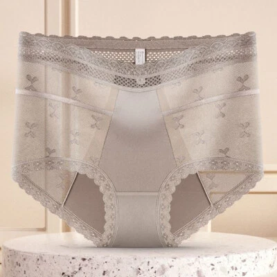 Sexy Mujer Satén Bragas Ropa Interior Cintura Alta Lencería Encaje Transparente Boyshorts Foto 1 de 4