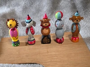 Vintage Wooden Circus Animal Performers Figurines Set Of 6 - 6" Tall - Picture 1 of 5