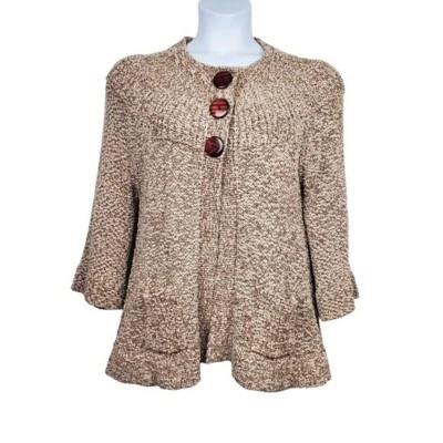 Cárdigan suéter tejido tres botones manga acampanada marrón talla L One Girl Who para mujer Foto 1 de 4