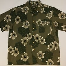 Hawaiian Shirt Hula Vintage LARGE (Loose) Relaxed Fit Green Floral Beach Holiday