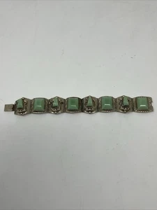 Pulsera Piedra Verde Tallada PLATA HECHO EN MÉXICO ESTAMPADA VINTAGE 7" Ver Descr. - Imagen 1 de 11