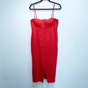 New Antonio Melani Chili Red Marcie Bodycon Linen Blend Midi Dress Size 10 - Picture 1 of 10