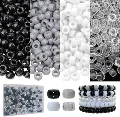 500 piezas cuentas de pony transparentes y grises blancas negras, a granel con caja de almacenamiento para Ha Foto 1 de 4