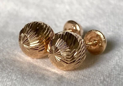 Pendientes de oro rosa real macizo de 18k pendientes de bola con corte de diamante • atornillado hacia atrás Foto 1 de 4