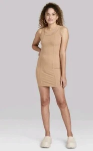 Abito smanicato Wild Fable Bodycon cuciture taglia M - marrone chiaro/cammello - NUOVO B - Foto 1 di 9