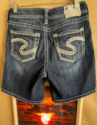 Silver Jeans Suki Mid Azul Denim Mujer’s Shorts 27 Elástico Foto 1 de 4