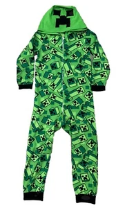 Minecraft grün Creeper Kapuze Einteiler Fleece Schlafanzug Pyjama Jungen Small 8 - Bild 1 von 9