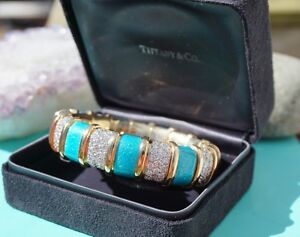 Tiffany & Co. Schlumberger Turquoise Enamel, 18kt Gold & Diamond Bracelet - RARE