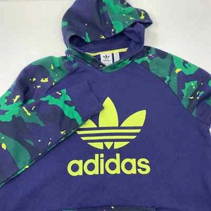 Adidas Boys XL Green Navy Blue Yellow Camo Pullover Long Sleeve Hooded Sweater - Picture 1 of 4
