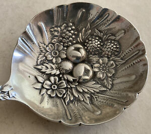 Alphonse La Paglia /Jensen Repousse Flower Serving Bon Spoon 9” Sterling Silver