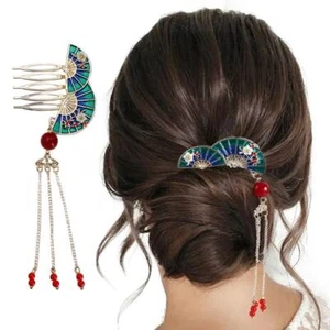 Lady Barrettes Tassel Fan Hair comb Fan Shape Hairpins Hair Accessories - Picture 1 of 12