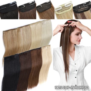 One Piece Clip In 100% Human Hair Extensions Short Mini Side Patch Pad Hairpiece - Picture 1 of 24