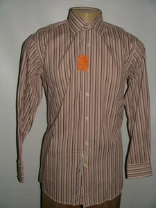 NEW WT TALLIA CASUAL SHIRT SIZE M 100% COTTON WHITE BLACK PURPLE STRIPED #220 - Picture 1 of 5