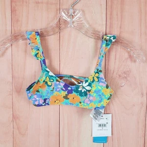 O'Neill Sami Kids Bralette Bra Sz 6 Multicolor Stretch Floral Ruffle Swimwear - Picture 1 of 3