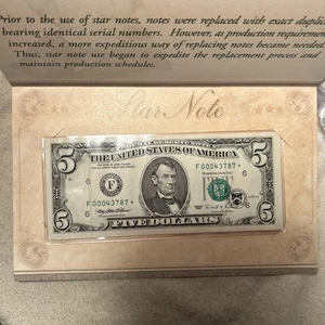 1995 Uncirculated $5 Star Note - F Block Atlanta - in Original BEP **STAR NOTE** - Picture 1 of 3