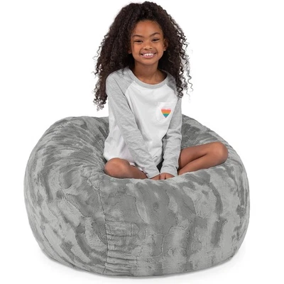 Saxx 3 Foot Bean Bag Chair - Faux Fur, Silver - Image 1 of 4