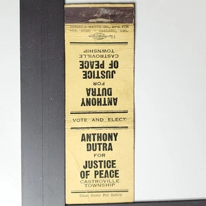 Anthony Dutra Justice of Peace Castroville Township Vintage Matchbook - Picture 1 of 3