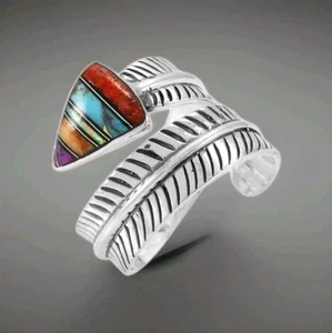 South Western Zuni Style. 925. MULTI EDELSTEIN FEDER RING STERLINGSILBER - Bild 1 von 3