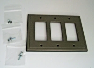 Triple Rocker - Brushed Nickel Light Switch Cover Ambient Cast Metal Decorati... - Picture 1 of 3