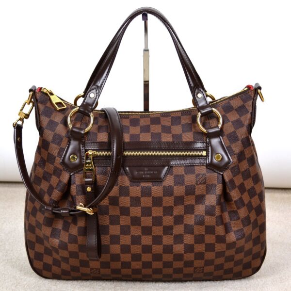 Louis Vuitton Evora MM Damier Ebene Leather Tote Hobo Shoulder Bag Handbag Purse