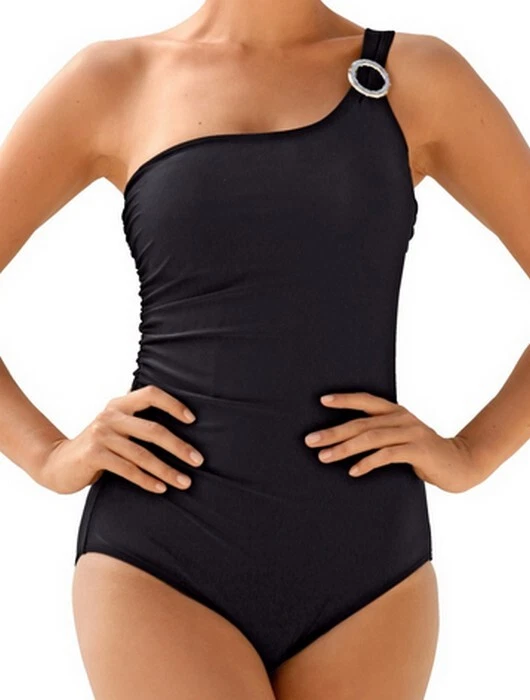 BADEANZUG schwarz EXTRAVAGANTES DESIGN + ZIER-RING Gr.42 CUP B NEU - Bild 1 von 1